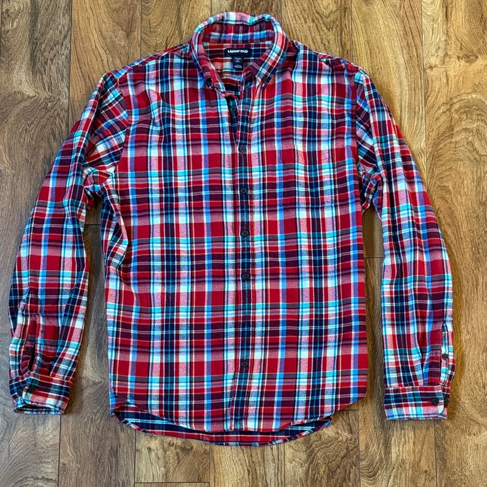 Land’s End Men's Red and Blue Plaid Shirt